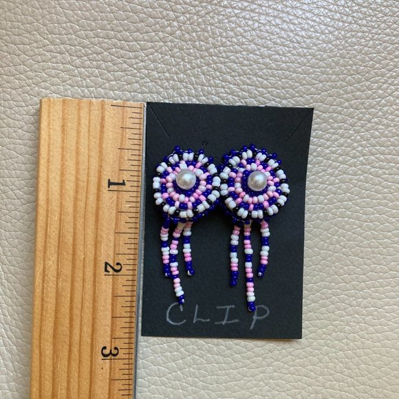 Clip Earrings, Dreamcatcher, Hand Beaded - Picture 2 of 3